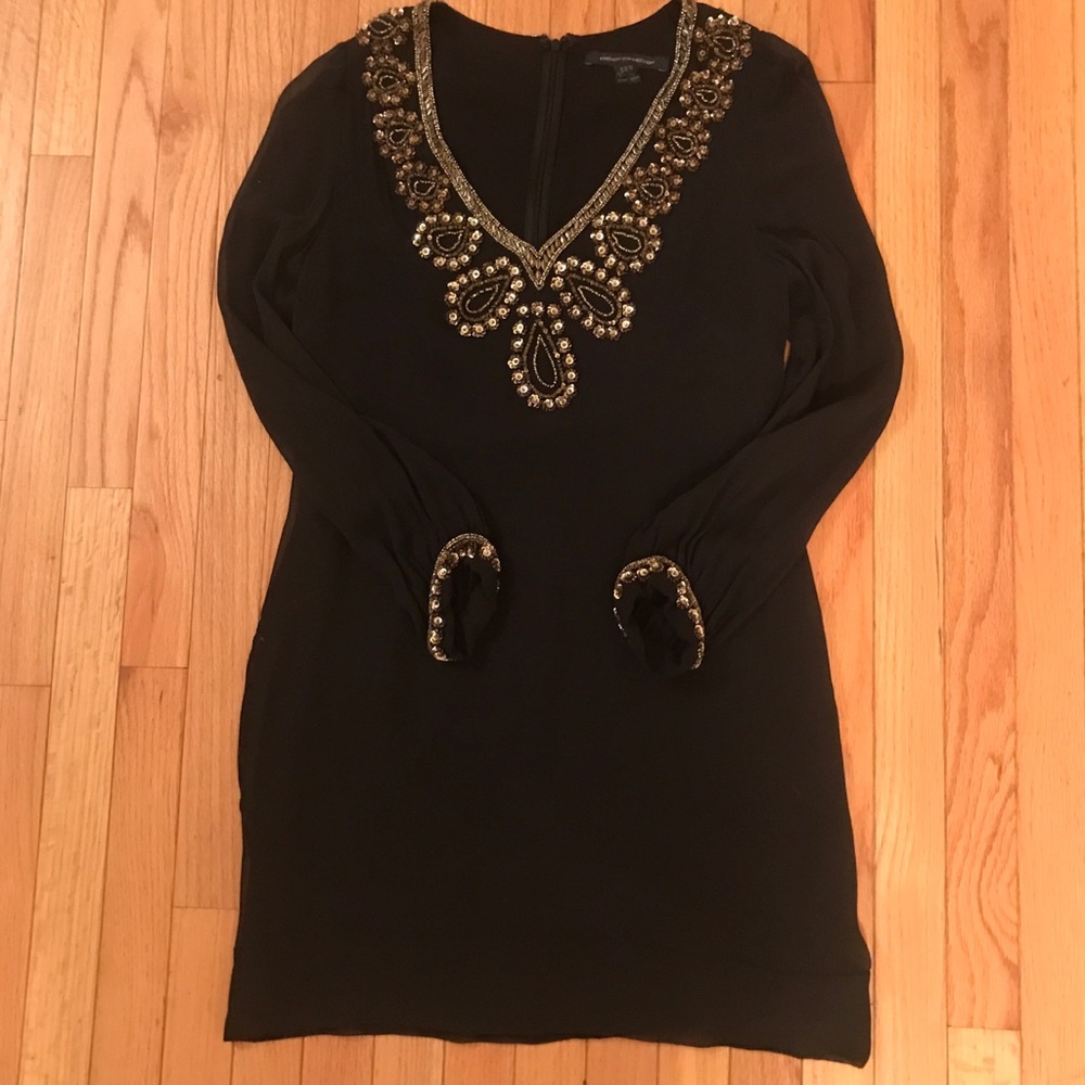 French Connection Long Sleeve Black and Gold Dress
